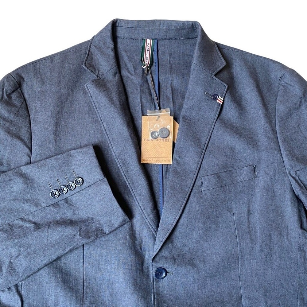 Paul Jones PJ Linen Blend Blazer Sport Coat Men 2XL Navy Coastal Preppy Jacket